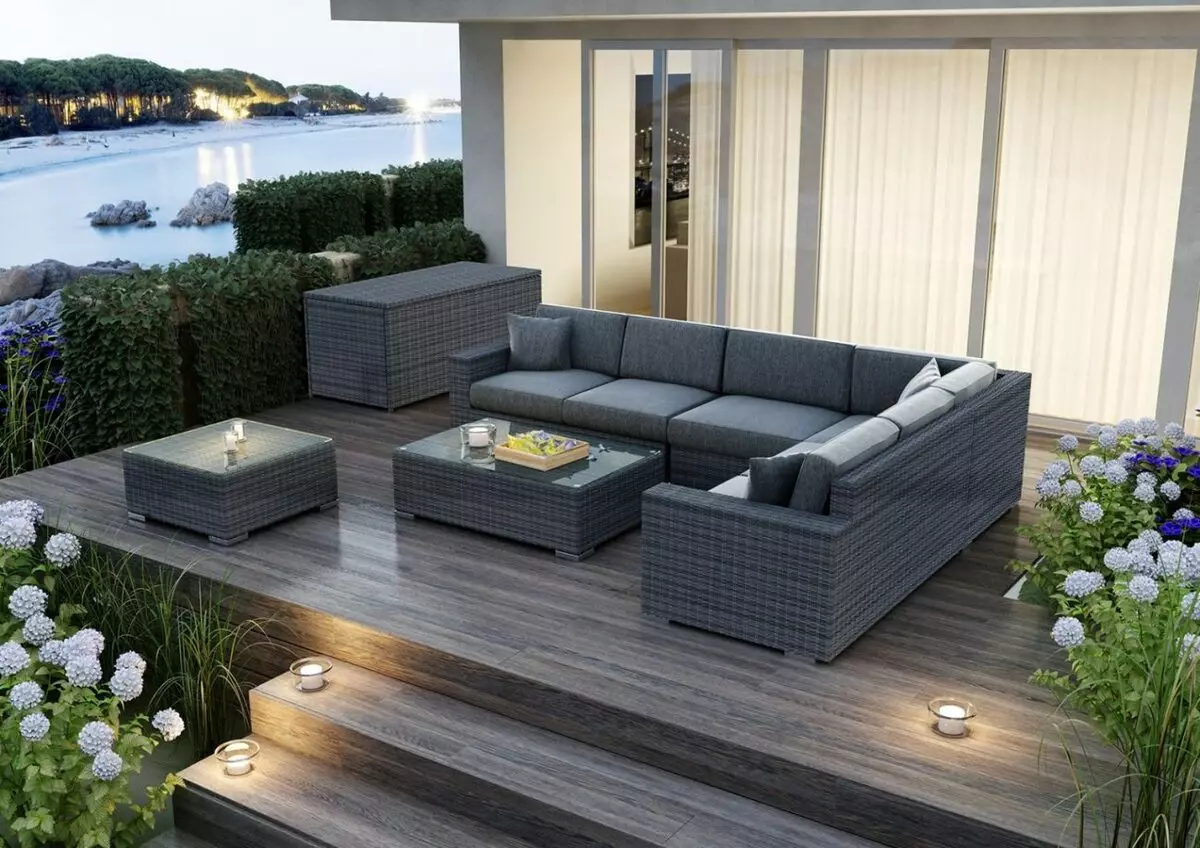 Sofa rotan buatan: sofa taman anyaman sudut dan lurus, bulat, 3-lokal dan model ganda 9115_9