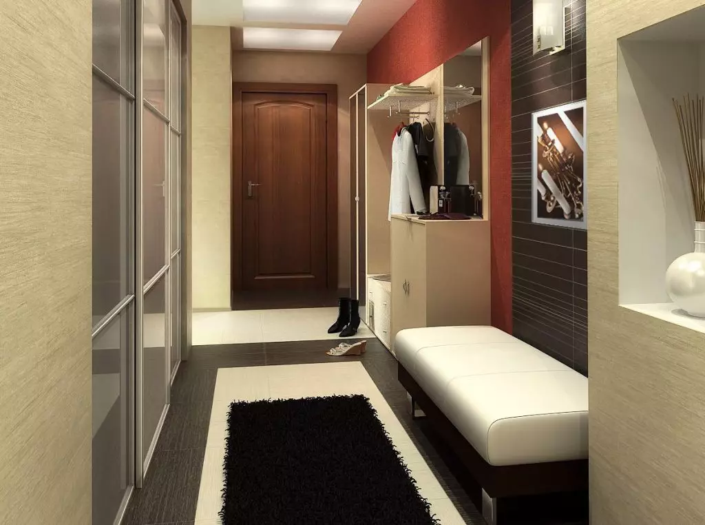 狹窄的走廊大廳（74張照片）：公寓設計中的鏡子走廊，內置角度家具深度30厘米和走廊中的模塊化牆 9116_12