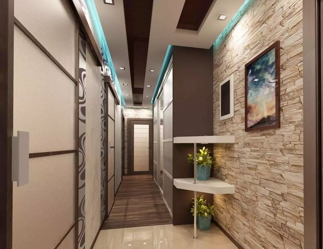 狹窄的走廊大廳（74張照片）：公寓設計中的鏡子走廊，內置角度家具深度30厘米和走廊中的模塊化牆 9116_13