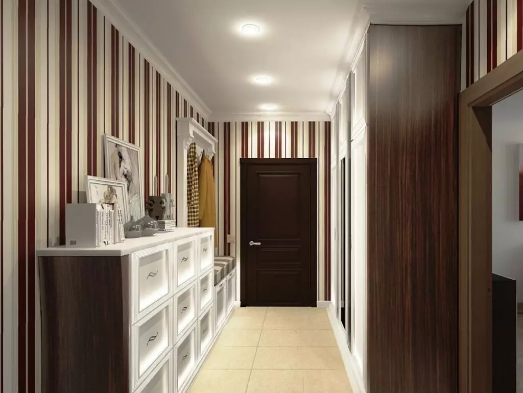 狹窄的走廊大廳（74張照片）：公寓設計中的鏡子走廊，內置角度家具深度30厘米和走廊中的模塊化牆 9116_16