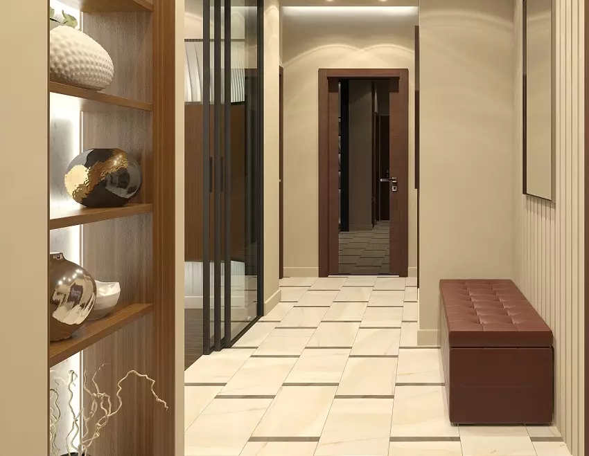 狹窄的走廊大廳（74張照片）：公寓設計中的鏡子走廊，內置角度家具深度30厘米和走廊中的模塊化牆 9116_25