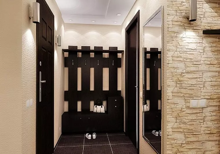 狹窄的走廊大廳（74張照片）：公寓設計中的鏡子走廊，內置角度家具深度30厘米和走廊中的模塊化牆 9116_3