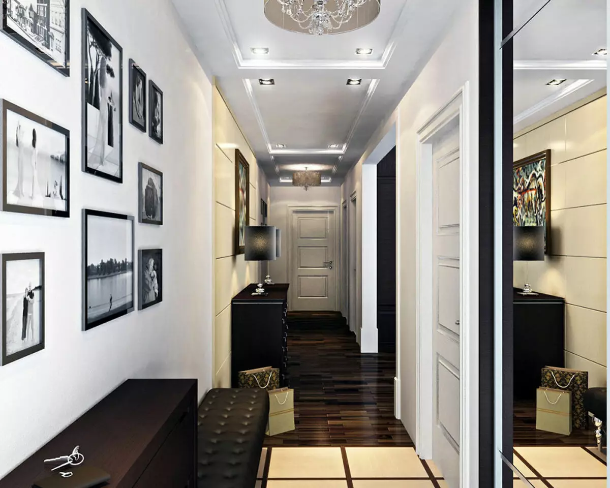 狹窄的走廊大廳（74張照片）：公寓設計中的鏡子走廊，內置角度家具深度30厘米和走廊中的模塊化牆 9116_32
