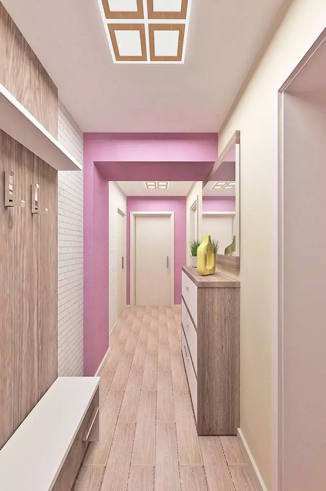 एक संकीर्ण गलियारे के लिए हॉल (74 फोटो): अपार्टमेंट डिजाइन में एक दर्पण के साथ हॉलवे, अंतर्निहित कोणीय फर्नीचर गहराई 30 सेमी और गलियारे में मॉड्यूलर दीवारें 9116_33