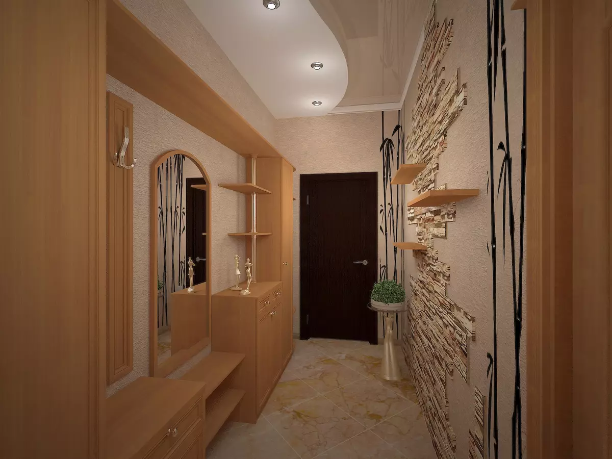 狹窄的走廊大廳（74張照片）：公寓設計中的鏡子走廊，內置角度家具深度30厘米和走廊中的模塊化牆 9116_36