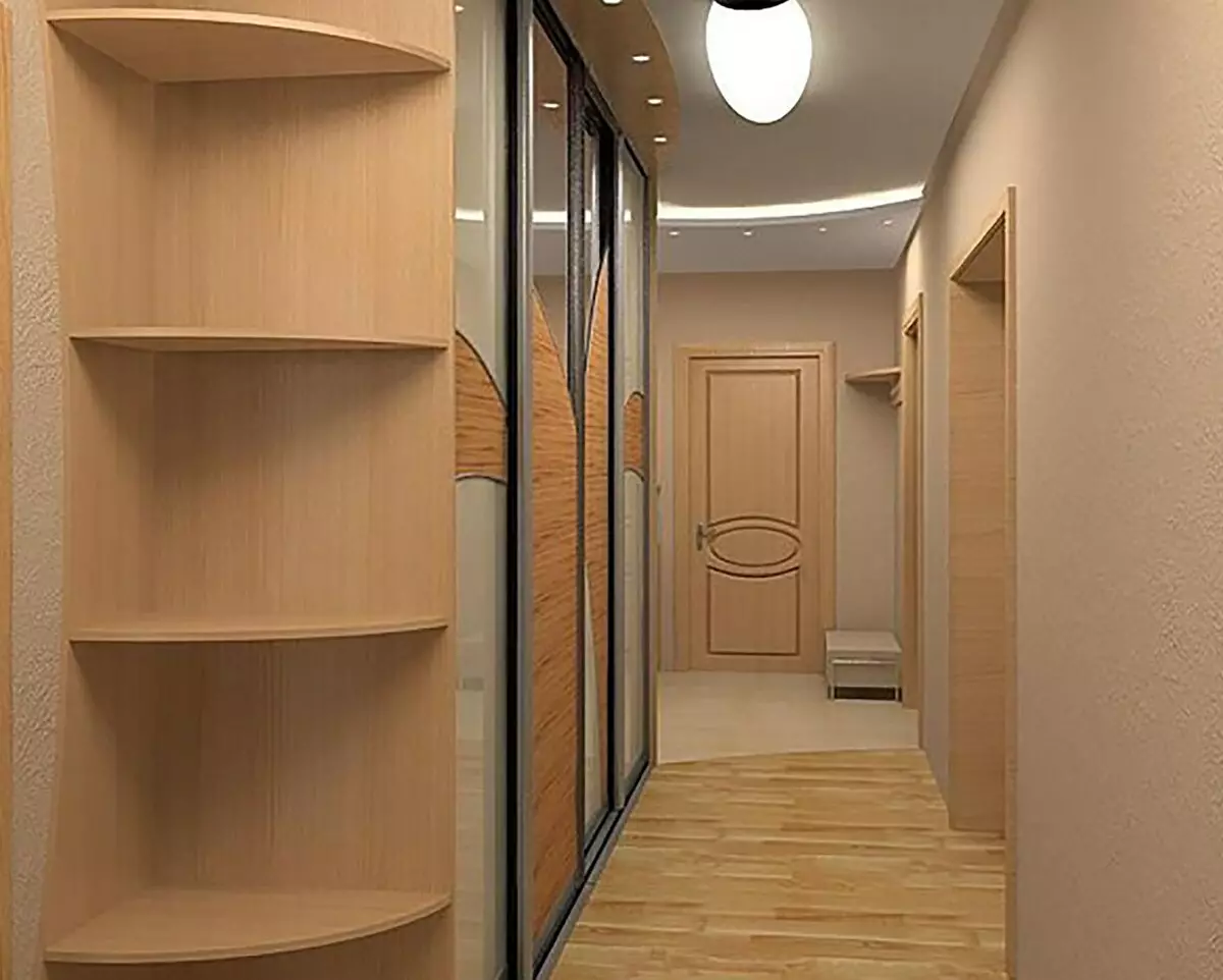 एक संकीर्ण गलियारे के लिए हॉल (74 फोटो): अपार्टमेंट डिजाइन में एक दर्पण के साथ हॉलवे, अंतर्निहित कोणीय फर्नीचर गहराई 30 सेमी और गलियारे में मॉड्यूलर दीवारें 9116_37