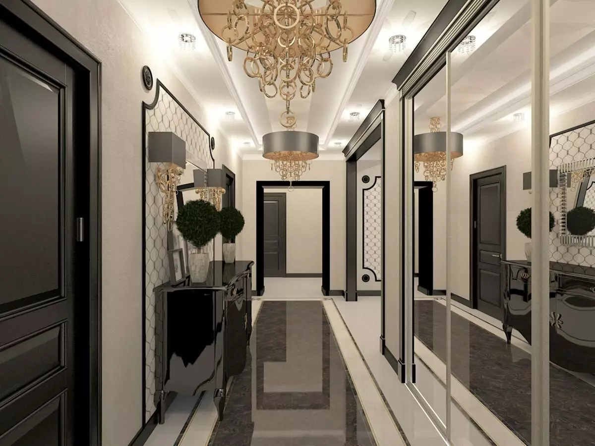 狹窄的走廊大廳（74張照片）：公寓設計中的鏡子走廊，內置角度家具深度30厘米和走廊中的模塊化牆 9116_39