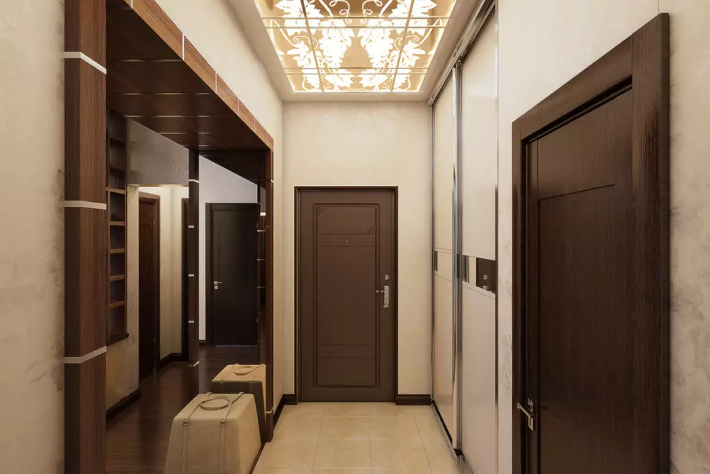 狹窄的走廊大廳（74張照片）：公寓設計中的鏡子走廊，內置角度家具深度30厘米和走廊中的模塊化牆 9116_4