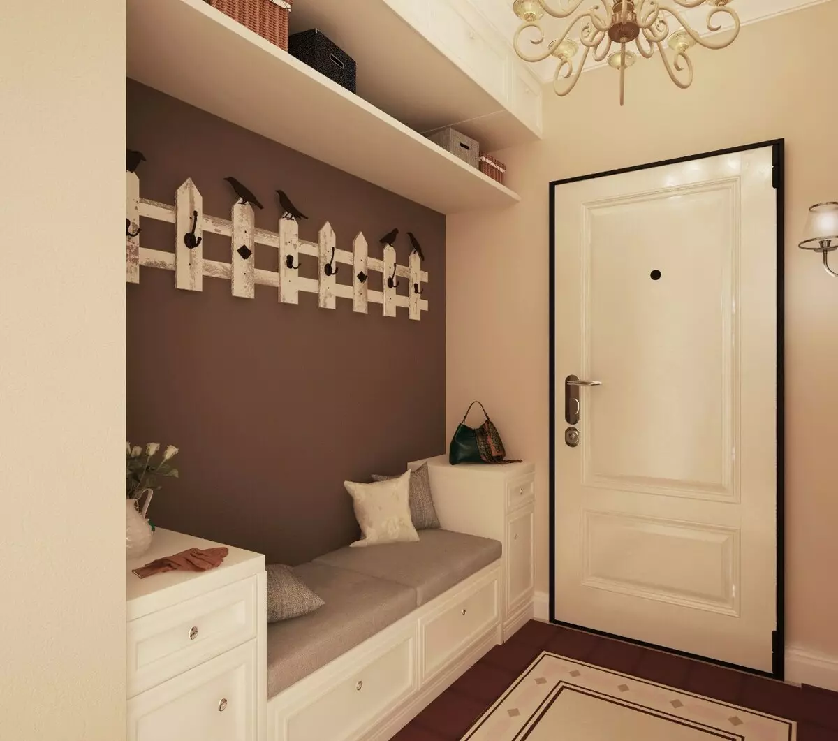 狹窄的走廊大廳（74張照片）：公寓設計中的鏡子走廊，內置角度家具深度30厘米和走廊中的模塊化牆 9116_40
