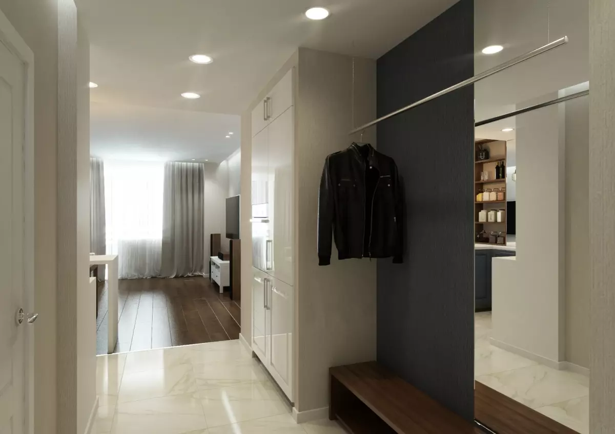 狹窄的走廊大廳（74張照片）：公寓設計中的鏡子走廊，內置角度家具深度30厘米和走廊中的模塊化牆 9116_42