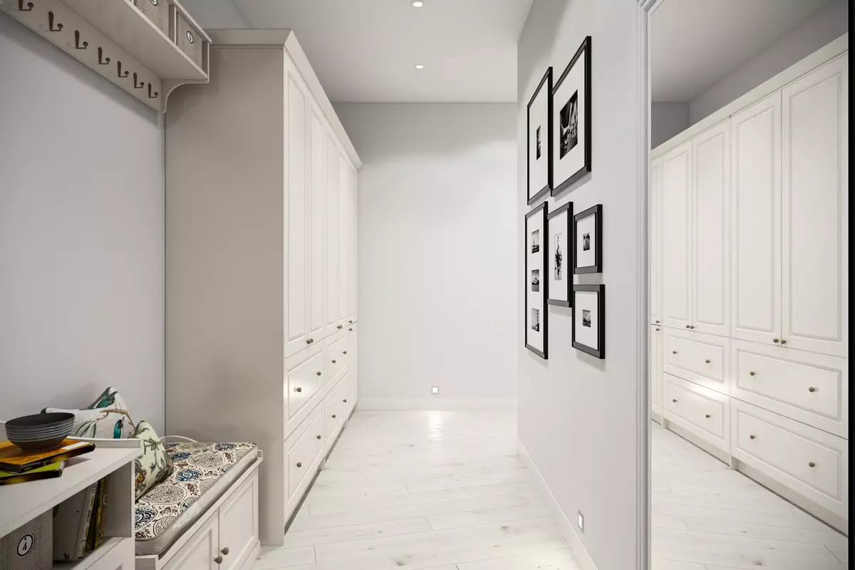 狹窄的走廊大廳（74張照片）：公寓設計中的鏡子走廊，內置角度家具深度30厘米和走廊中的模塊化牆 9116_55