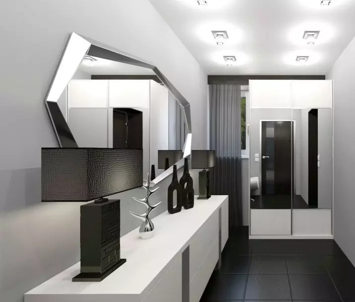狹窄的走廊大廳（74張照片）：公寓設計中的鏡子走廊，內置角度家具深度30厘米和走廊中的模塊化牆 9116_66