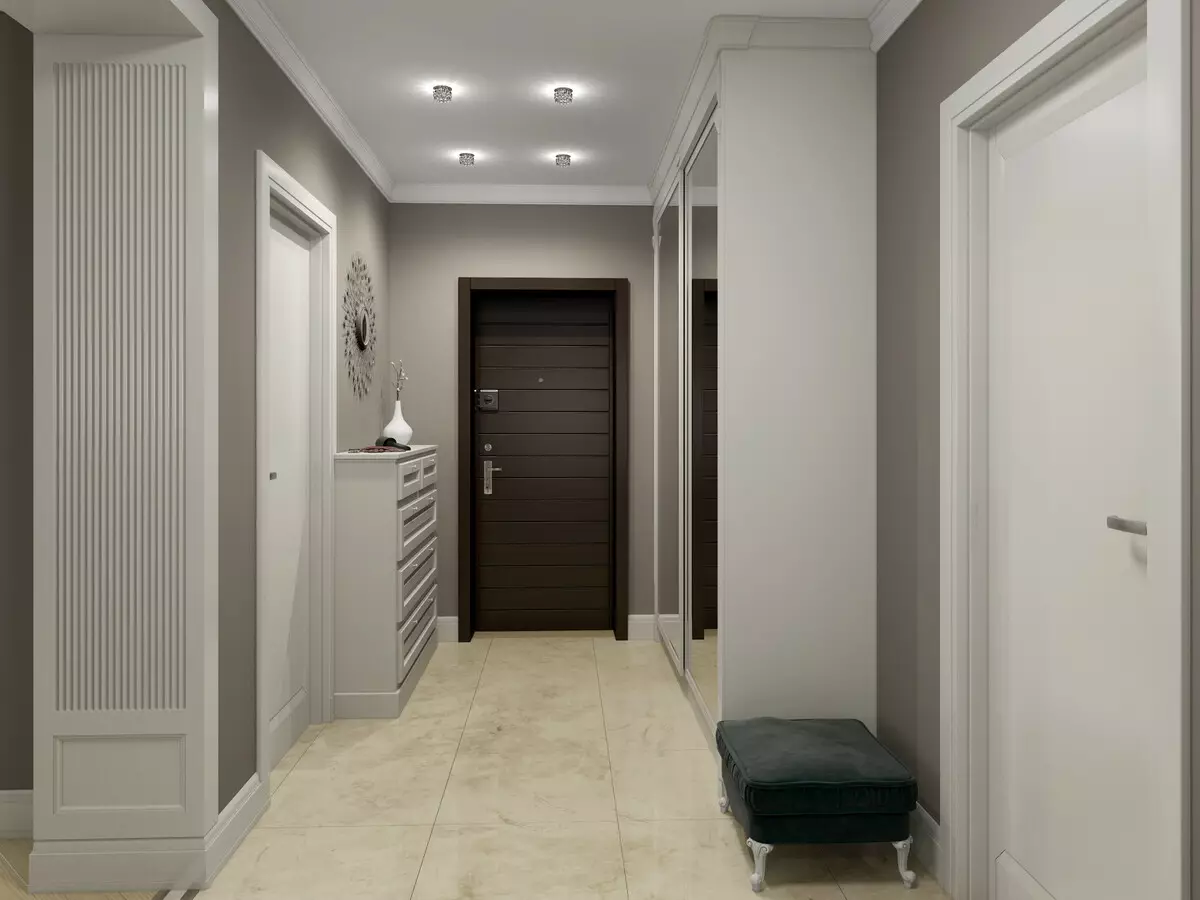 狹窄的走廊大廳（74張照片）：公寓設計中的鏡子走廊，內置角度家具深度30厘米和走廊中的模塊化牆 9116_8