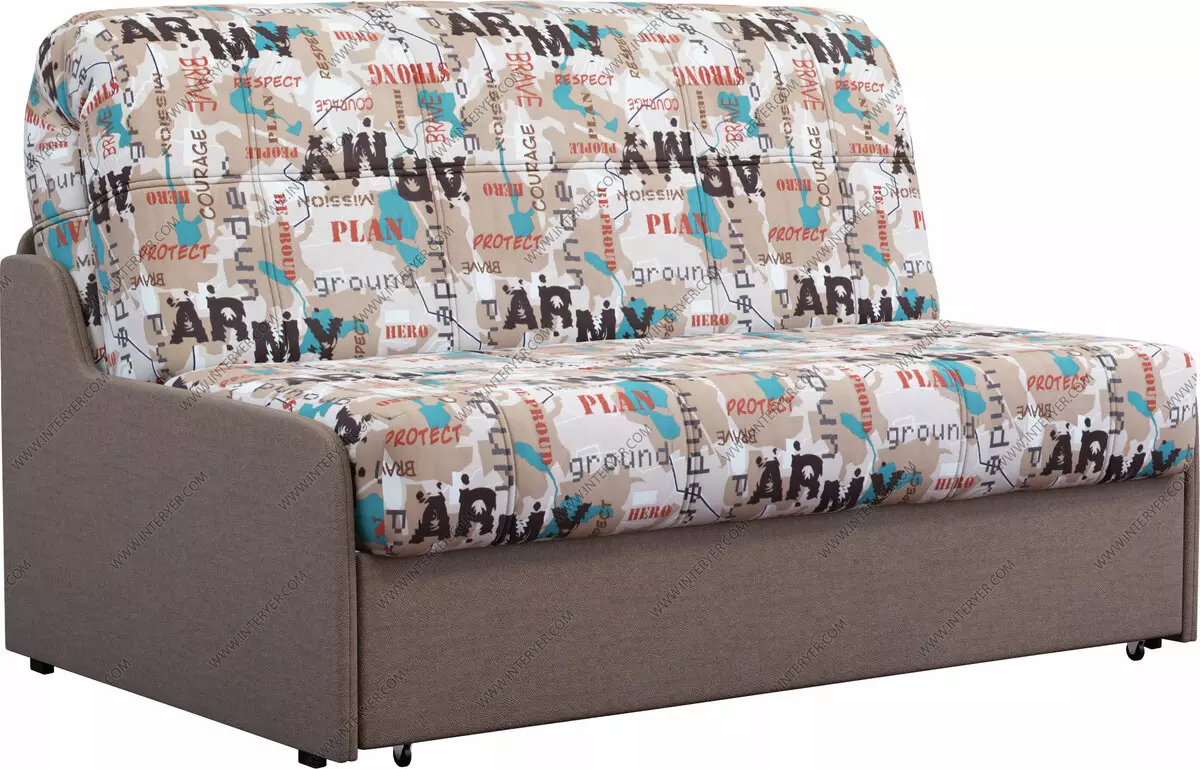 Sofa-trekkspill på metallramme: med ortopedisk madrass og uavhengige fjærer, med en boks for sengetøy og andre, fabrikker 9117_16