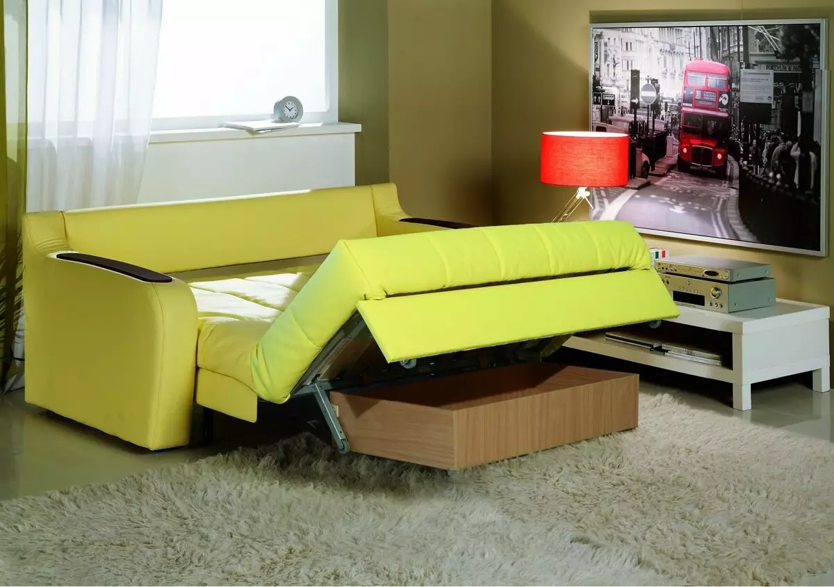 Sofa-acordeon pe cadru metalic: cu saltea ortopedică și izvoare independente, cu o cutie pentru lenjerie de pat și altele, fabrici 9117_7