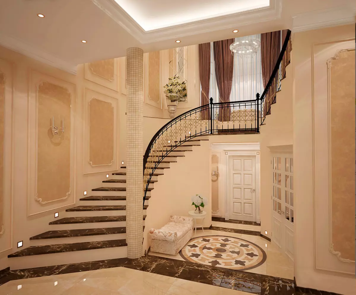 Хол р. Интерьер холла с лестницей. Лестница в классическом интерьере. Интерьер холла в частном доме. Потолки в холле с лестницей.