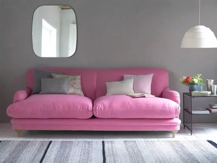 Pink Sofas: Ekzemploj en la interno, malpura kaj polva-rozkolora koloro, mola kaj griza rozkolora, pala rozkolora kaj aliaj nuancoj 9119_30