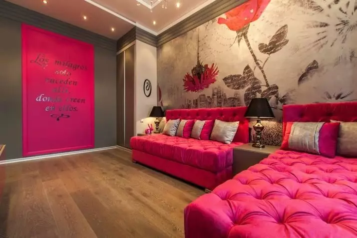 Pink divan: daxili, çirkli və toz-çəhrayı rəng, yumşaq və boz çəhrayı nümunələri, çəhrayı və digər çalarları solğun 9119_35