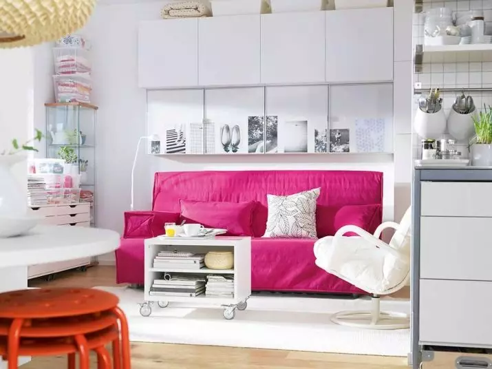 Ružičaste sofe: Primjeri u unutrašnjosti, prljavoj i prašini-ružičastoj boji, mekoj i sivoj ružičastoj, blijedi ružičastim i drugim nijansama 9119_4