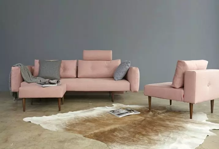 Ružičaste sofe: Primjeri u unutrašnjosti, prljavoj i prašini-ružičastoj boji, mekoj i sivoj ružičastoj, blijedi ružičastim i drugim nijansama 9119_9