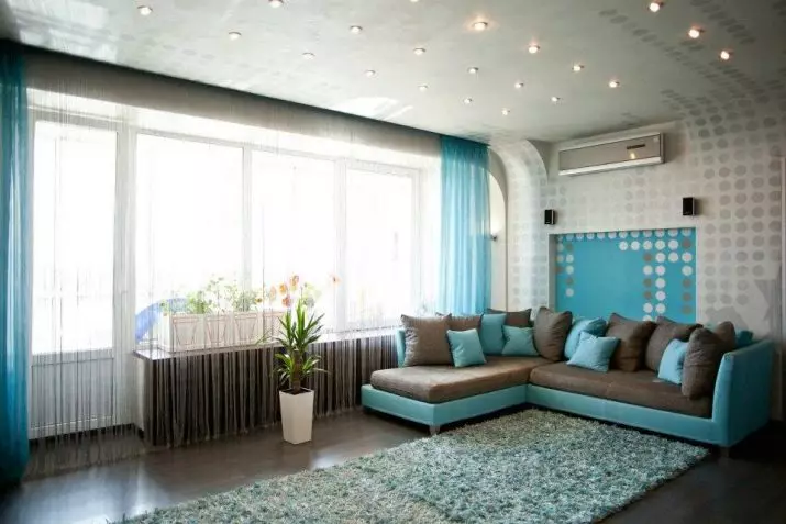 Turquoise colors (72 photos): angular and folding in the interior. What curtains will fit? Room design with turquoise sofa bed 9133_71