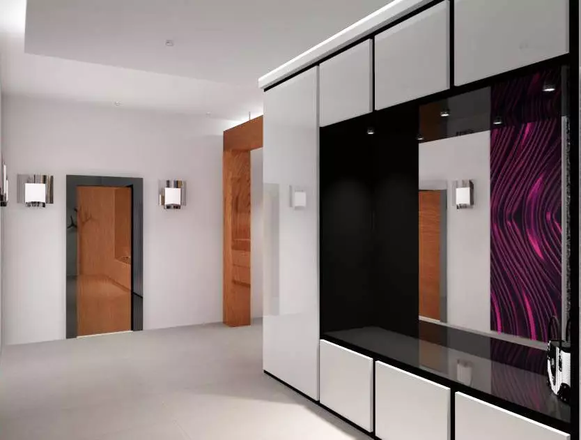 Salas brillantes: salones modulares blancos en un pasillo con fachadas brillantes, muebles negros y otros modelos. 9134_20