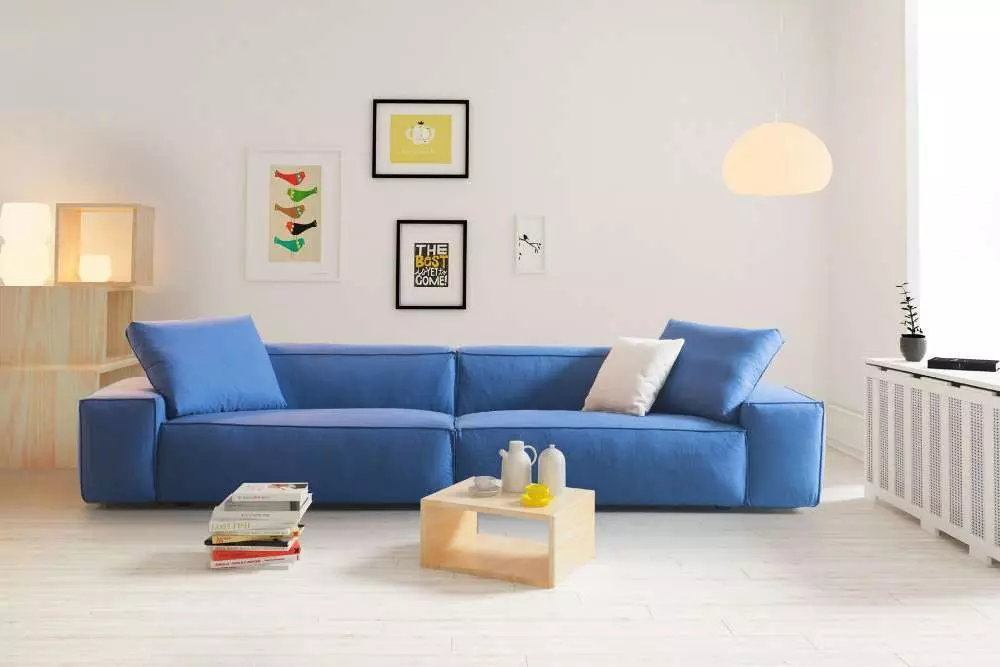 Blue sofas (73 foto): morgelar na kwụ ọtọ. Ọchịchịrị sofas na-acha anụnụ anụnụ na isi awọ na nhọrọ imewe ụlọ. Nhọrọ nke ohiri isi, ákwà mgbochi na akwụkwọ ahụ aja 9172_10
