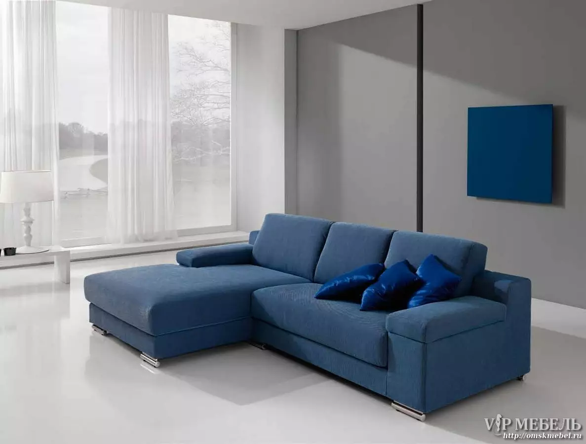 Niebieskie sofy (73 zdjęcia): kątowe i proste. Ciemnoniebieskie sofy w szarej wnętrzu i inne opcje projektowania pokoju. Wybór poduszek, zasłon i tapet 9172_20