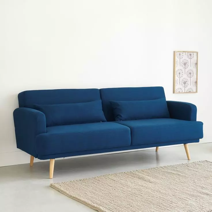 Blue Sofas (hotuna 73): Angular da madaidaiciya. Dark Blue Sofas a cikin Green Cikin Gida da Sauran Design Design. Zabi na matashin kai, labule da fuskar bangon waya 9172_61