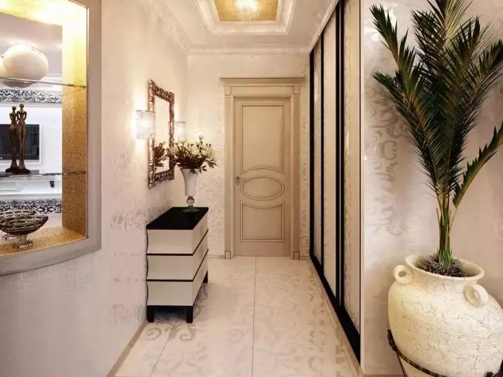 Desain koridor cilik (74 foto): ide-ide ing interior saka lorong cilik ing apartemen. Kepiye cara nglengkapi koridor sing sempit? 9179_13