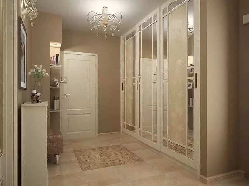 Desain koridor cilik (74 foto): ide-ide ing interior saka lorong cilik ing apartemen. Kepiye cara nglengkapi koridor sing sempit? 9179_50