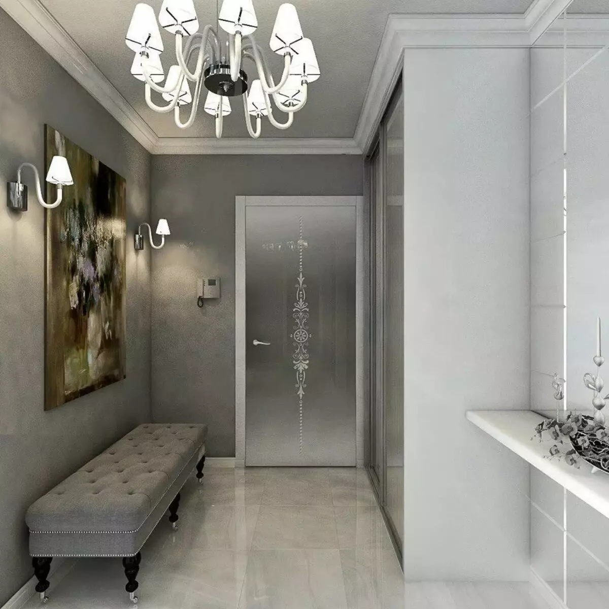Design di un piccolo corridoio (74 foto): le idee dell'interno di piccoli corridoi in appartamenti. Come equipaggiare un corridoio stretto? 9179_52