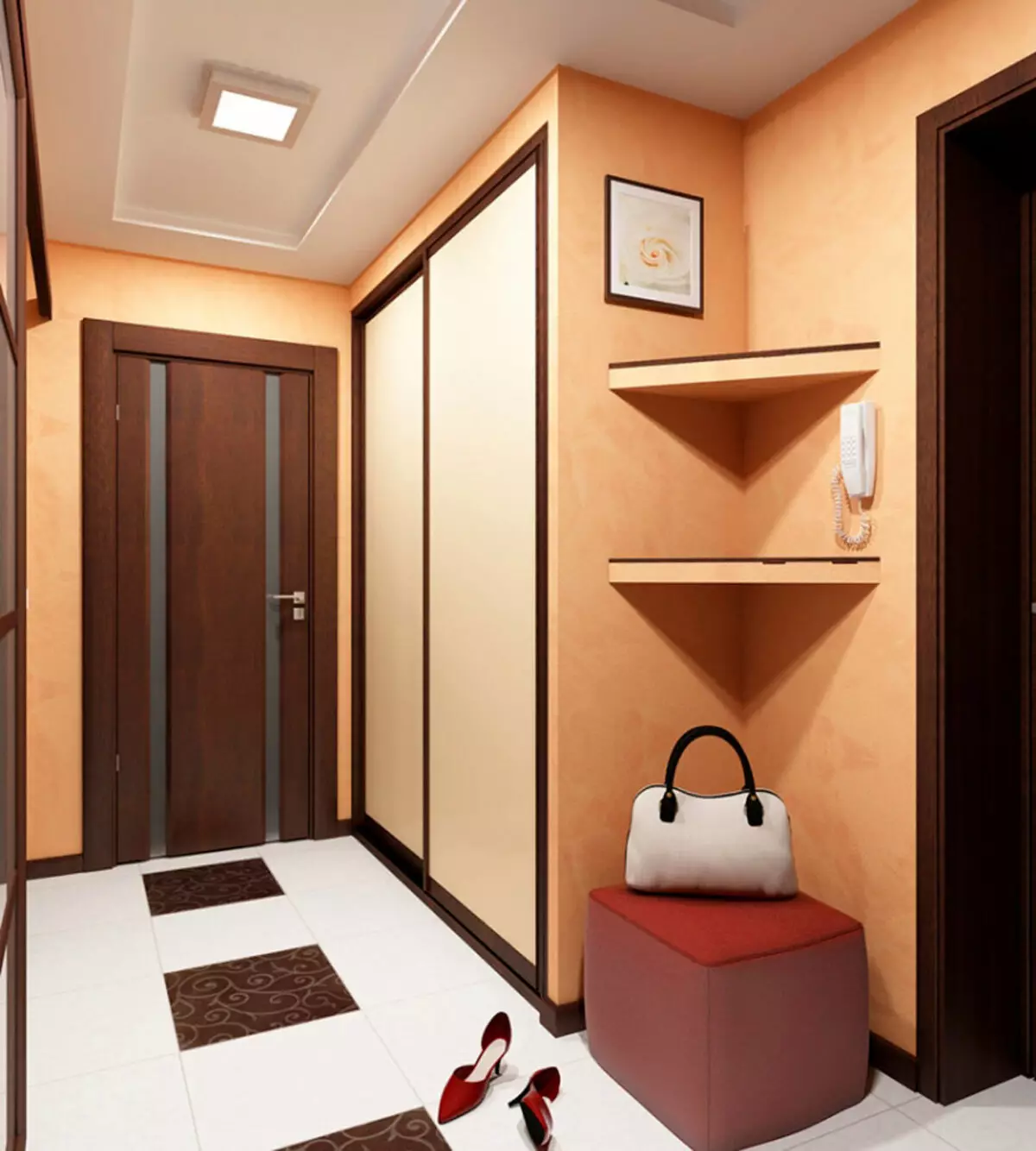 Design di un piccolo corridoio (74 foto): le idee dell'interno di piccoli corridoi in appartamenti. Come equipaggiare un corridoio stretto? 9179_72