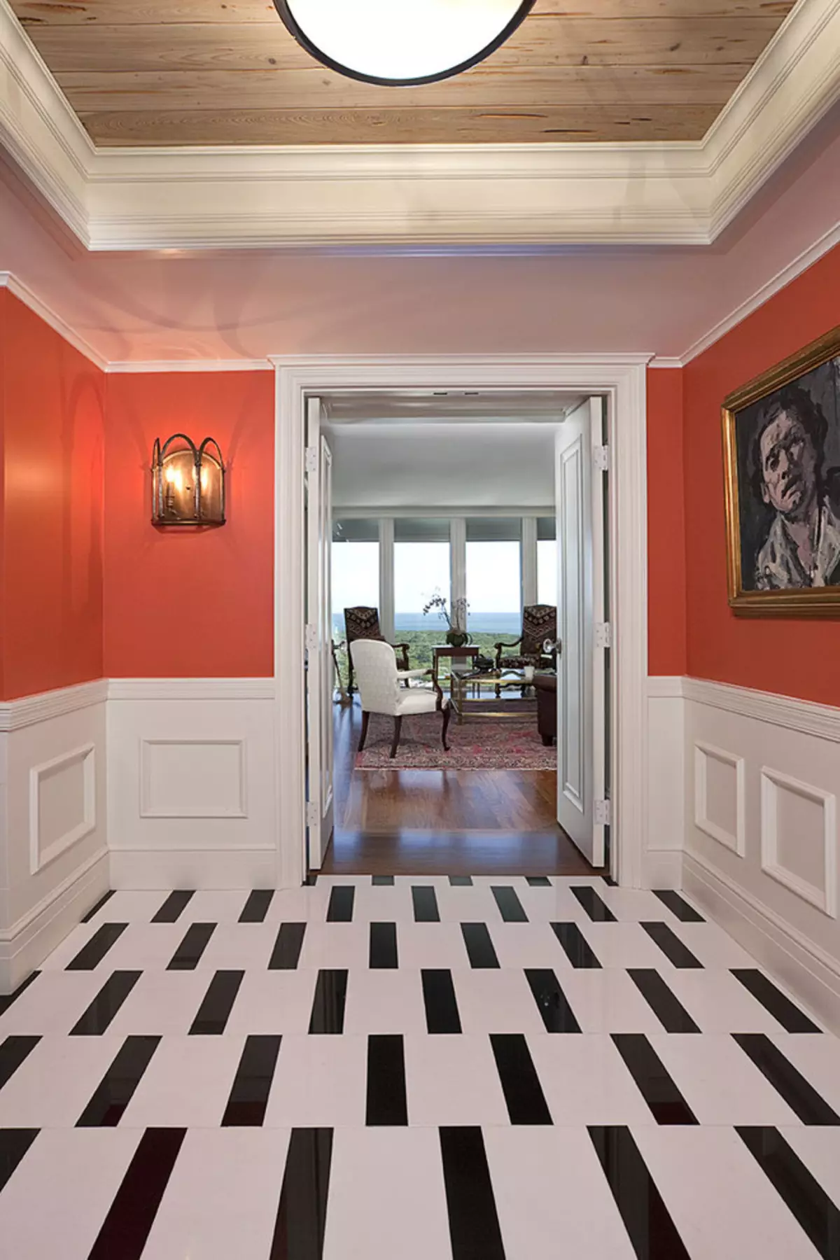 Flise på gulvet i korridoren (99 billeder): Valg til design af gulvfliser i gangen. Mønstre lavet af porcelæn stentøj, fliserceller og andre smukke muligheder 9181_30