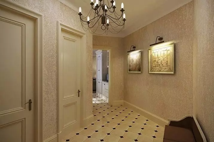 ფონი Corridor, Hallway (121 ფოტო): ფონი დიზაინი, არჩევანი hallway ერთად მუქი და მსუბუქი კარები, washable ნაცრისფერი და ზოლიანი, თეთრი და მწვანე ფონები ინტერიერში 9183_118