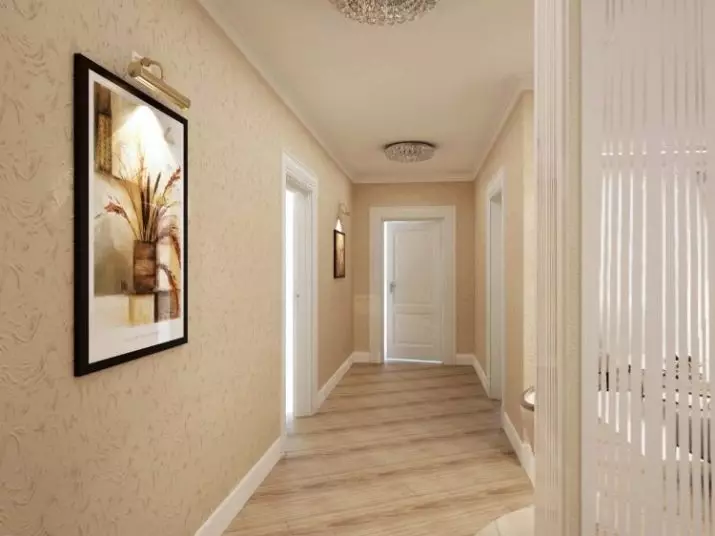 ფონი Corridor, Hallway (121 ფოტო): ფონი დიზაინი, არჩევანი hallway ერთად მუქი და მსუბუქი კარები, washable ნაცრისფერი და ზოლიანი, თეთრი და მწვანე ფონები ინტერიერში 9183_16