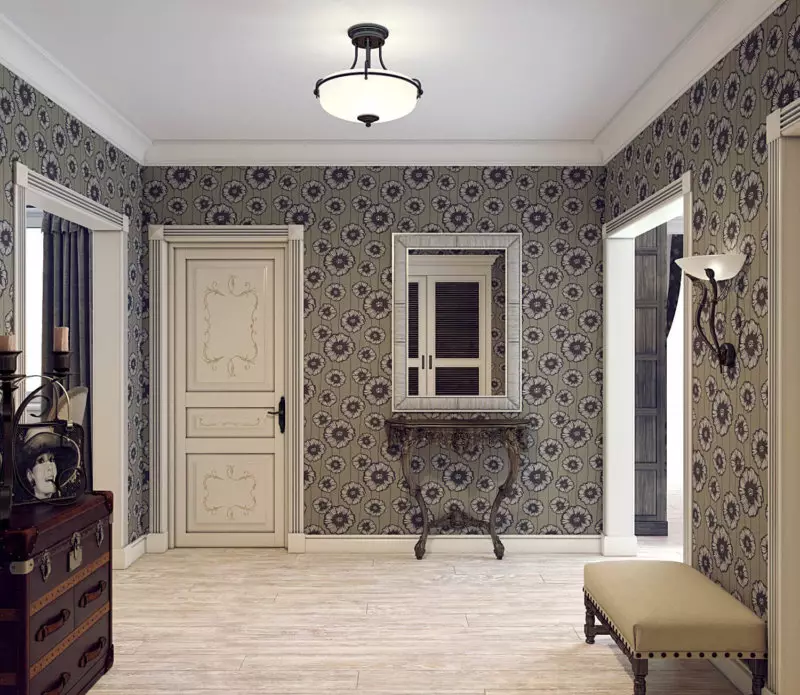 廊下、廊下（121写真）の壁紙：壁紙のデザイン、暗くて軽いドア、洗濯ゆがり、縞模様、白と緑の壁紙 9183_2
