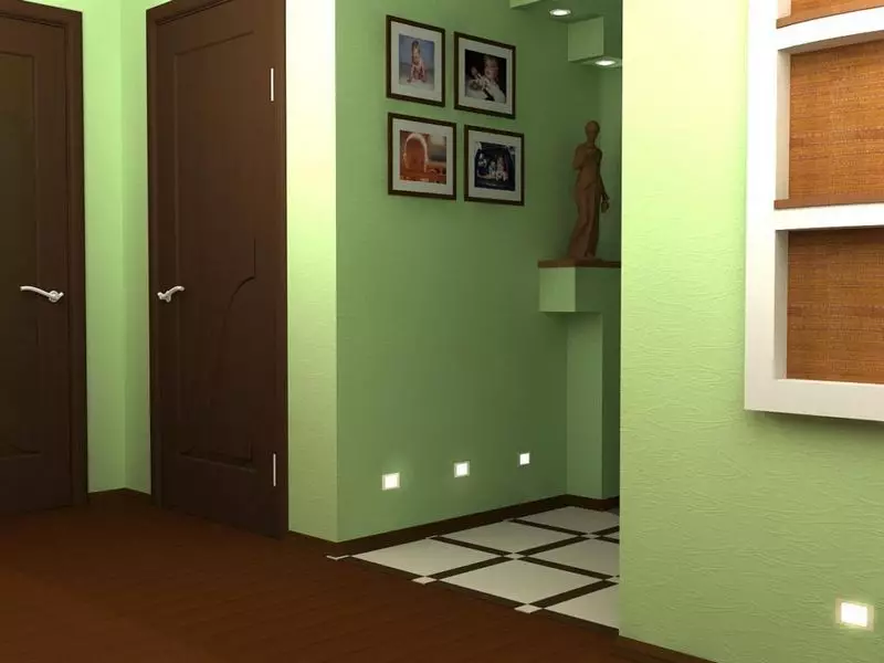 ფონი Corridor, Hallway (121 ფოტო): ფონი დიზაინი, არჩევანი hallway ერთად მუქი და მსუბუქი კარები, washable ნაცრისფერი და ზოლიანი, თეთრი და მწვანე ფონები ინტერიერში 9183_22