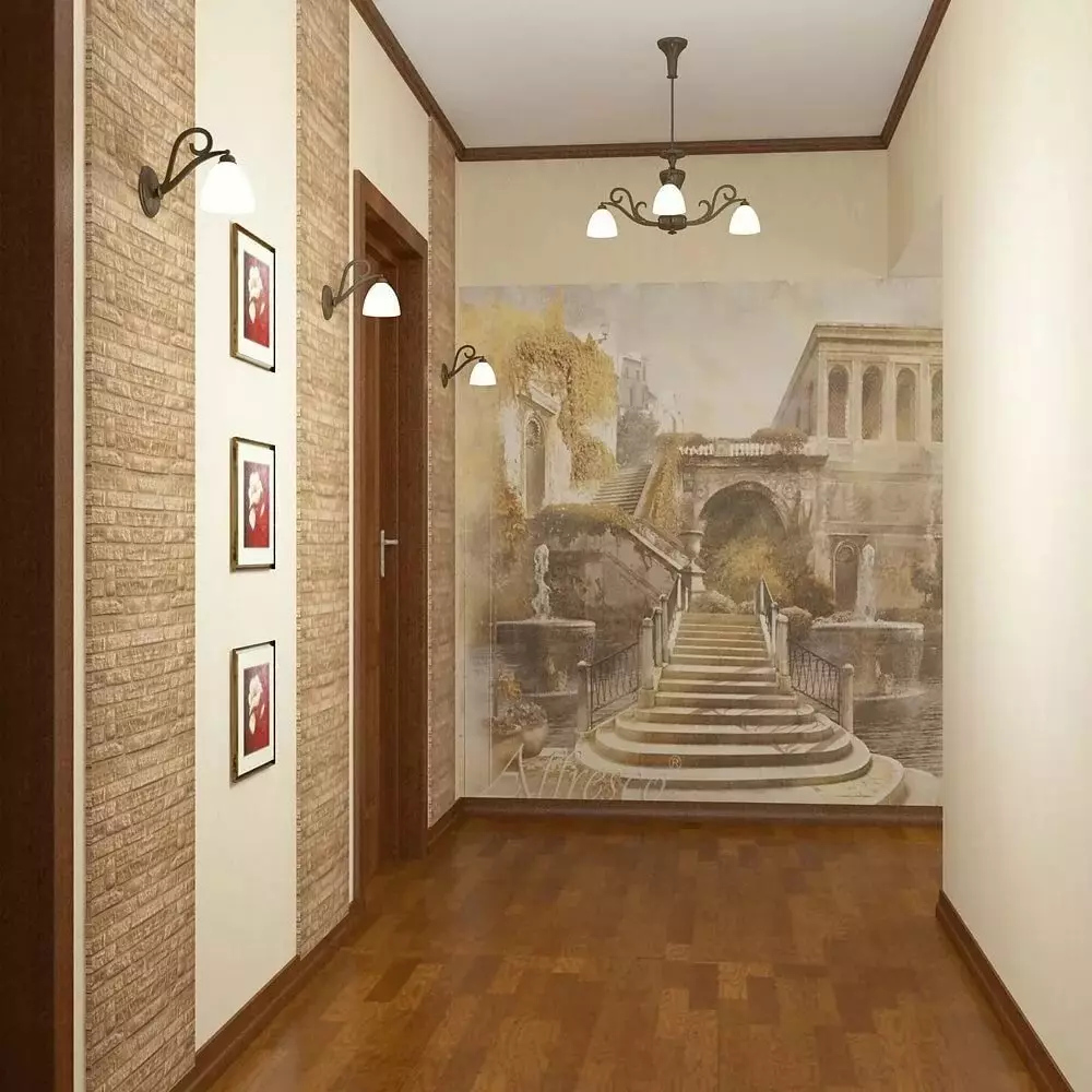 廊下、廊下（121写真）の壁紙：壁紙のデザイン、暗くて軽いドア、洗濯ゆがり、縞模様、白と緑の壁紙 9183_34