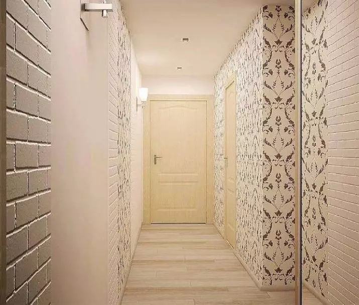 ფონი Corridor, Hallway (121 ფოტო): ფონი დიზაინი, არჩევანი hallway ერთად მუქი და მსუბუქი კარები, washable ნაცრისფერი და ზოლიანი, თეთრი და მწვანე ფონები ინტერიერში 9183_5