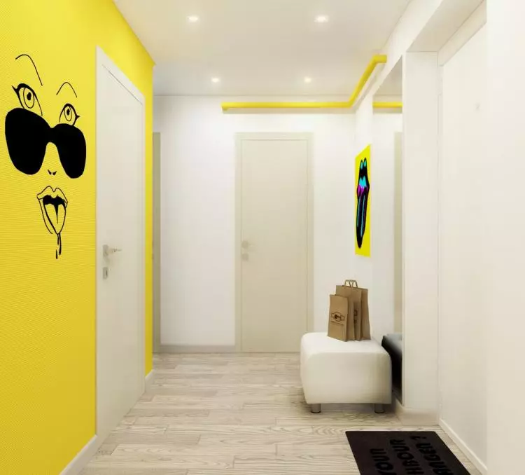 ფონი Corridor, Hallway (121 ფოტო): ფონი დიზაინი, არჩევანი hallway ერთად მუქი და მსუბუქი კარები, washable ნაცრისფერი და ზოლიანი, თეთრი და მწვანე ფონები ინტერიერში 9183_56