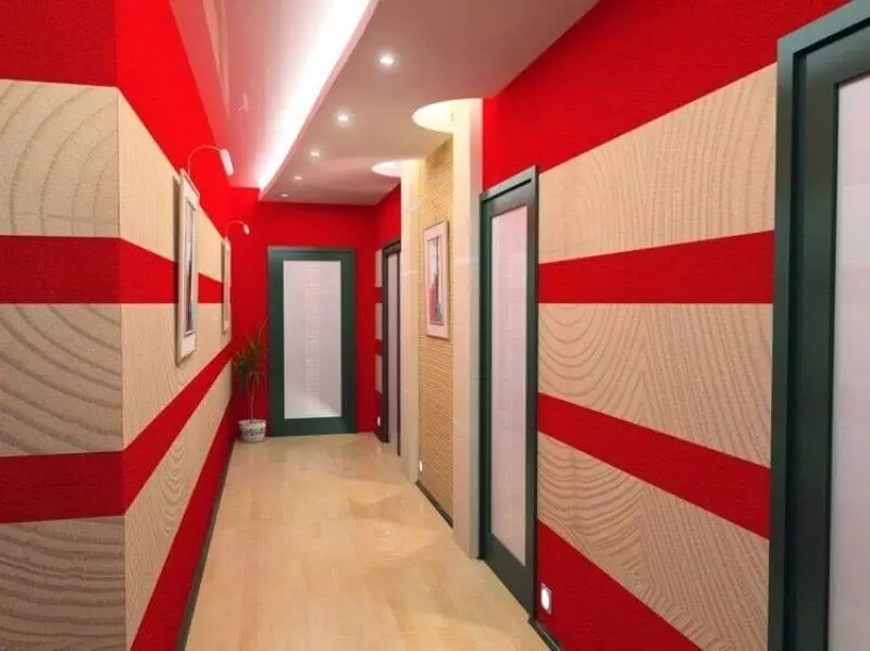 ფონი Corridor, Hallway (121 ფოტო): ფონი დიზაინი, არჩევანი hallway ერთად მუქი და მსუბუქი კარები, washable ნაცრისფერი და ზოლიანი, თეთრი და მწვანე ფონები ინტერიერში 9183_62