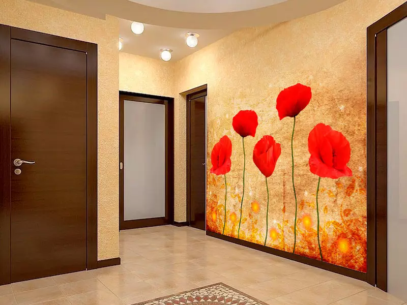 ფონი Corridor, Hallway (121 ფოტო): ფონი დიზაინი, არჩევანი hallway ერთად მუქი და მსუბუქი კარები, washable ნაცრისფერი და ზოლიანი, თეთრი და მწვანე ფონები ინტერიერში 9183_69