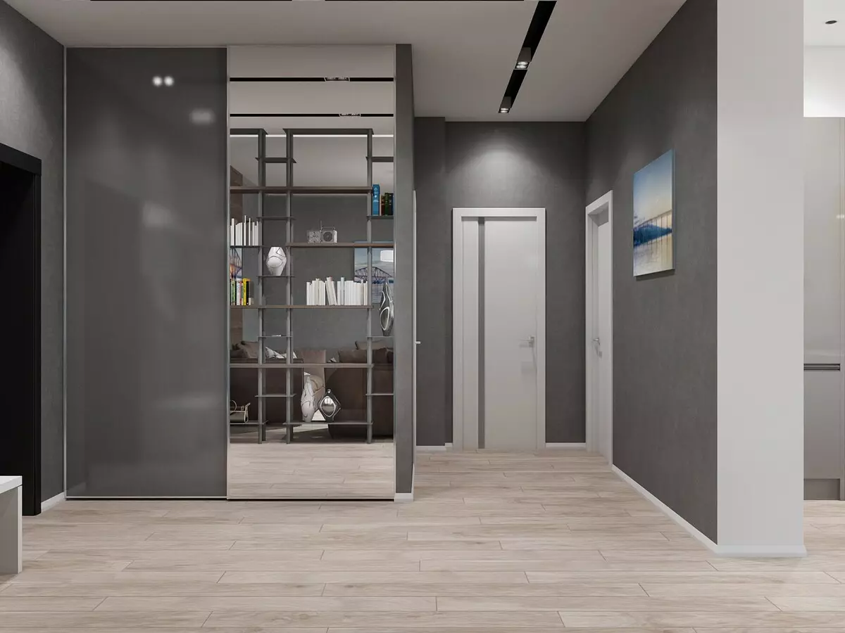 hall d'entrada gris (65 fotos): idees de disseny Corredor en colors gris-blanc i altres. Les parets i les portes, el gènere i els mobles en gris a l'interior 9187_12