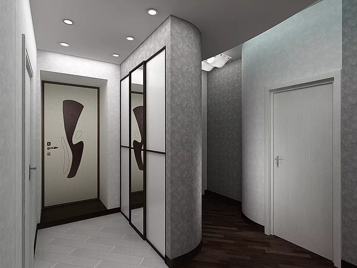 灰色のエントランスホール（65枚の写真）：灰色の白と他の色の廊下のデザインのアイデア。壁やドア、男女、男女と家具のインテリア 9187_16