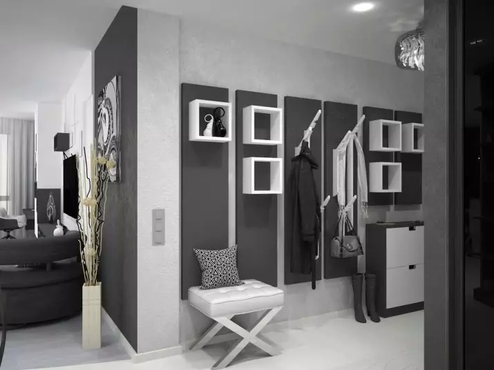 Сива влезна сала (65 фотографии): идеи за дизајн на коридорот во сива бела и други бои. Ѕидови и врати, пол и мебел во сива боја во внатрешноста 9187_32