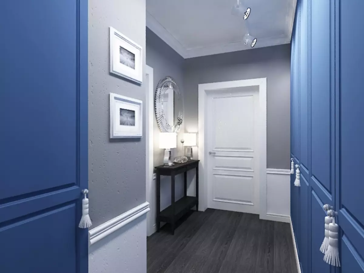 Grijze hal (65 foto's): Corridorontwerpideeën in grijs-witte en andere kleuren. Muren en deuren, geslacht en meubels in grijs in het interieur 9187_36