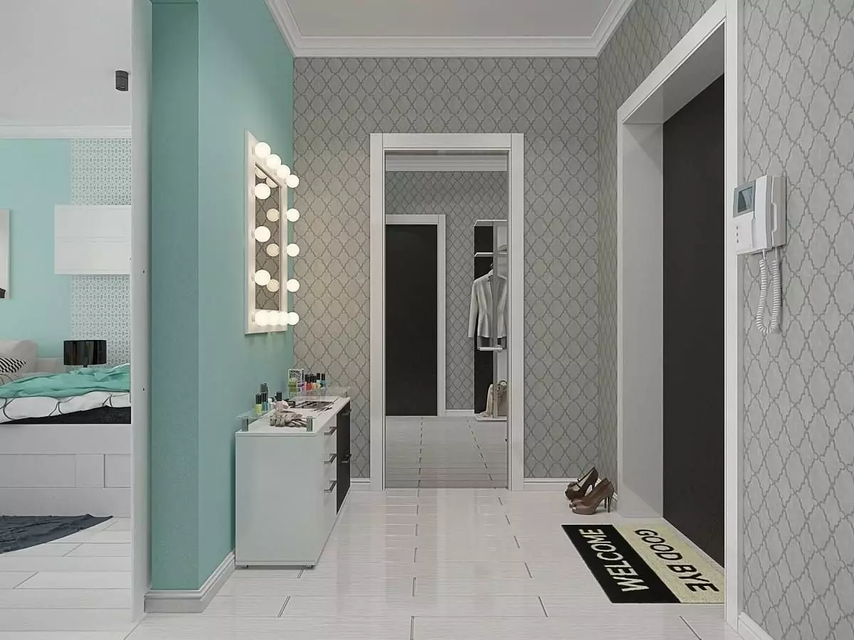 Сива улазница (65 фотографија): Идеје за дизајн коридора у сиво-белим и другим бојама. Зидови и врата, пол и намештај у сивој ентеријеру 9187_37