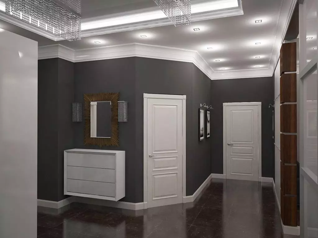 灰色のエントランスホール（65枚の写真）：灰色の白と他の色の廊下のデザインのアイデア。壁やドア、男女、男女と家具のインテリア 9187_9