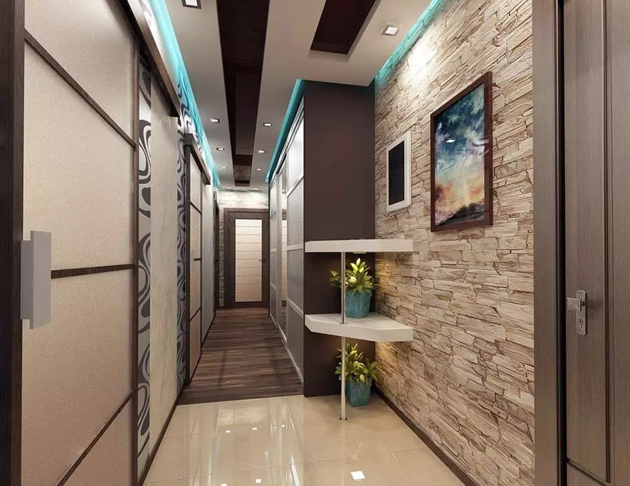 Коридорның дизайны (86 фото): Гадәттәге фатирда коридор ясау өчен иң яхшы идеялар, проект мисаллары 9205_11